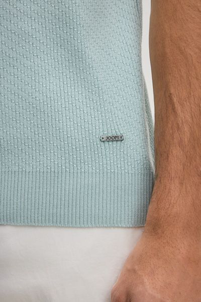 JOOP! Willo Salbeigrün Geripptes Strickpolohemd
