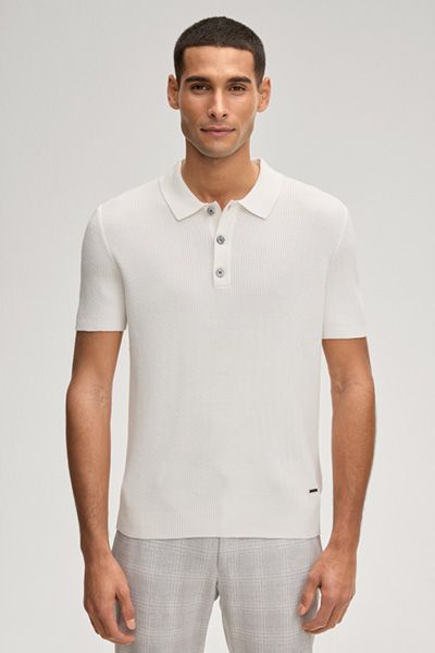 Joop! Willo Off-White Geripptes Baumwoll-Poloshirt Klassischer Kragen