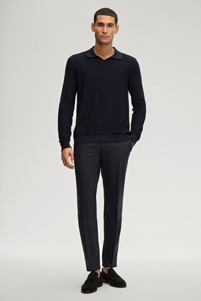 Galdino Herren Marine Waffelstrick Polo Kragen Langarm Pullover