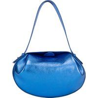 Metallisch blaue, runde Schultertasche