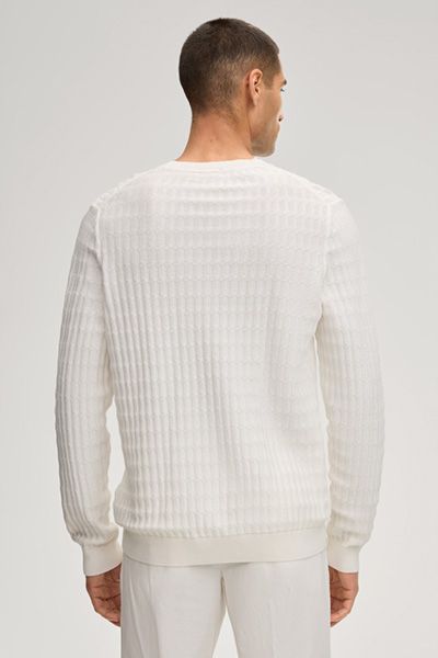 JOOP! Strukturierter Strickpullover mit Rundhalsausschnitt in Off-White Baumwolle