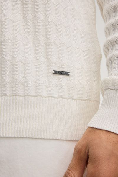 JOOP! Strukturierter Strickpullover mit Rundhalsausschnitt in Off-White Baumwolle