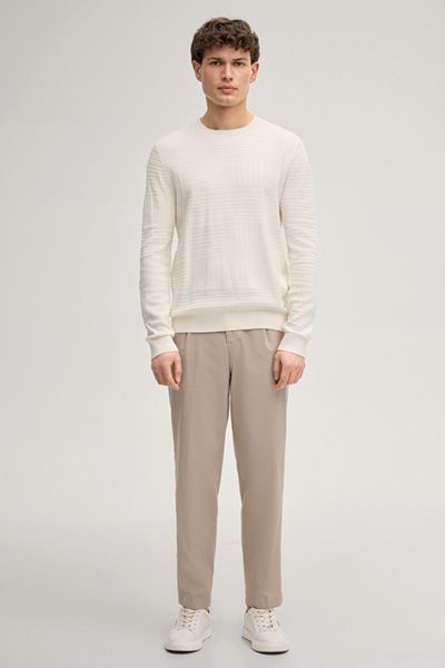 Pullover Raikon off-white Baumwolle strukturierter Langarm Rundhalsausschnitt