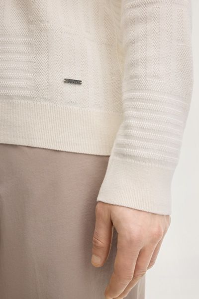 Pullover Raikon off-white Baumwolle strukturierter Langarm Rundhalsausschnitt