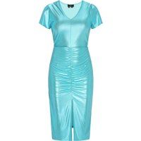 Schimmerndes, gerafftes Midikleid mit Schlitz