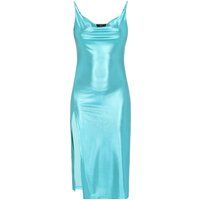 Schimmerndes, gerafftes Midikleid mit Schlitz