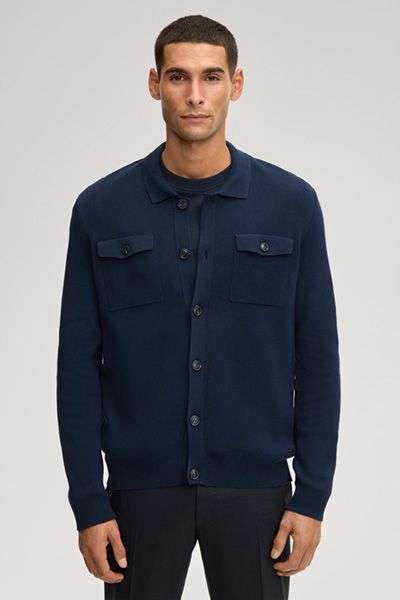 JOOP! Marineblaue Strickjacke mit Knopfverschluss und Pattentaschen