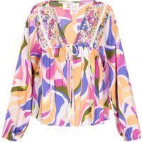 Boho-Bluse mit V-Ausschnitt und Stickerei
