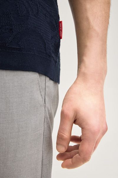 Joop! Jeans Rasmo Marineblaues Strick-Polohemd Blumenmuster Baumwolle