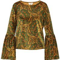 Retro Paisley Samt Top mit Laternenärmeln
