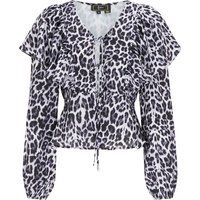 Leopardenmuster Rüschenbluse mit Bindeband