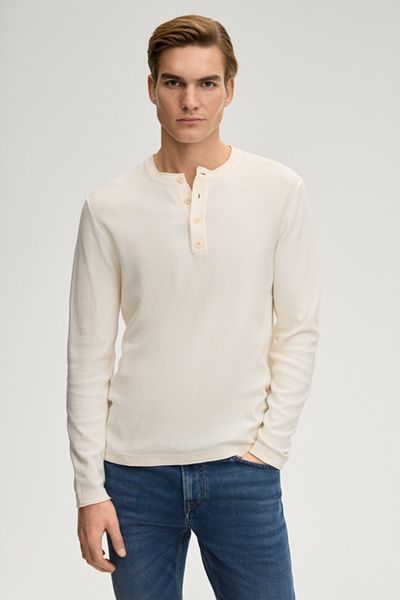 Pullover Peko Offwhite Langarm Henley Shirt aus Bio-Baumwolle