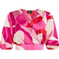 Satin-Wickelbluse mit geometrischem Print