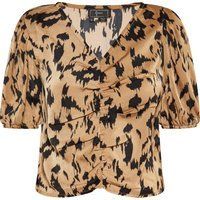 Bluse mit Animal-Print und Raffung