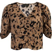 Faina Drapiertes Blusenshirt Damen Kamel Schwarz