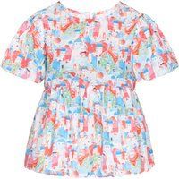 Bluse mit Wasserfarbenmuster und Rüschensaum