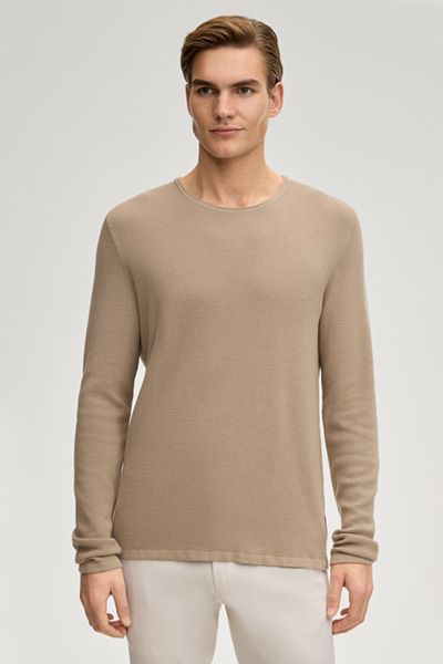 Joop! Svenor Beige Langarmpullover aus strukturiertem Baumwollmischgewebe