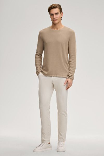 Joop! Svenor Beige Langarmpullover aus strukturiertem Baumwollmischgewebe