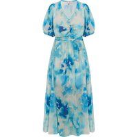 Gemustertes Strick-Midikleid mit V-Ausschnitt