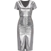 Schimmerndes, gerafftes Midikleid mit Schlitz