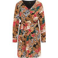 Bedrucktes V-Ausschnitt Midikleid mit Gürtel