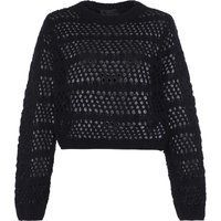 Schwarzer, verkürzter, offener Strickpullover