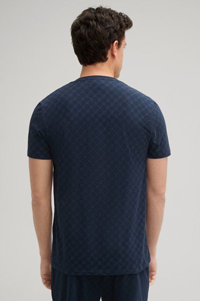 Cornflower Marineblaues Baumwollmischungs-T-Shirt mit Allover-Muster