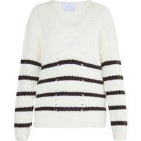 Gestreifter Grobstrickpullover mit V-Ausschnitt
