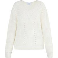 Gestreifter Grobstrickpullover mit V-Ausschnitt