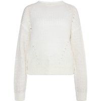 Gestreifter Grobstrickpullover mit V-Ausschnitt