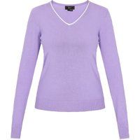 Lavendelfarbener Strickpullover mit V-Ausschnitt