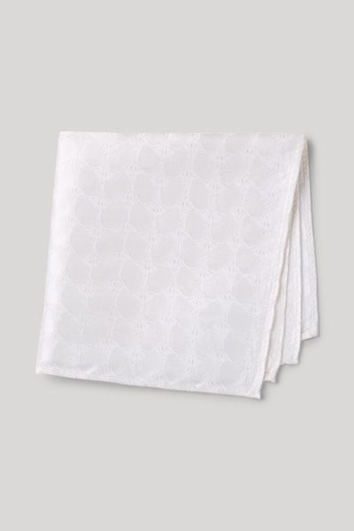 Cornflower Weißes Seiden-Einstecktuch Logo-Jacquardmuster Rollkanten