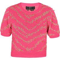 Pink Strickoberteil mit kurzen Ärmeln und Verzierung