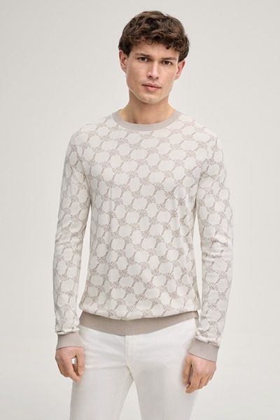 Joop! Cornflower Pullover Ravorono in Offwhite Beige Monogramm Design