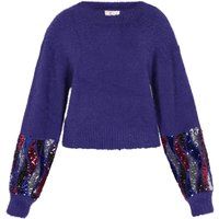 Flauschiger Strickpullover mit Paillettenbündchen