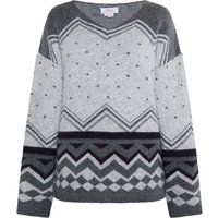 Grau gemusterter Strickpullover für Damen