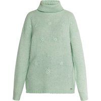 Mintgrüner Rollkragenpullover mit Blumenmuster