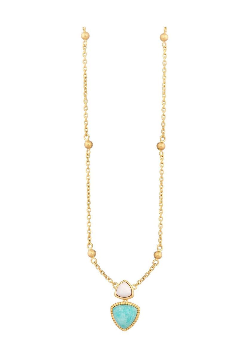 caї Damen Kette mit Anhänger, 925er Silber Amazonit und weißem Achat, GELBGOLD