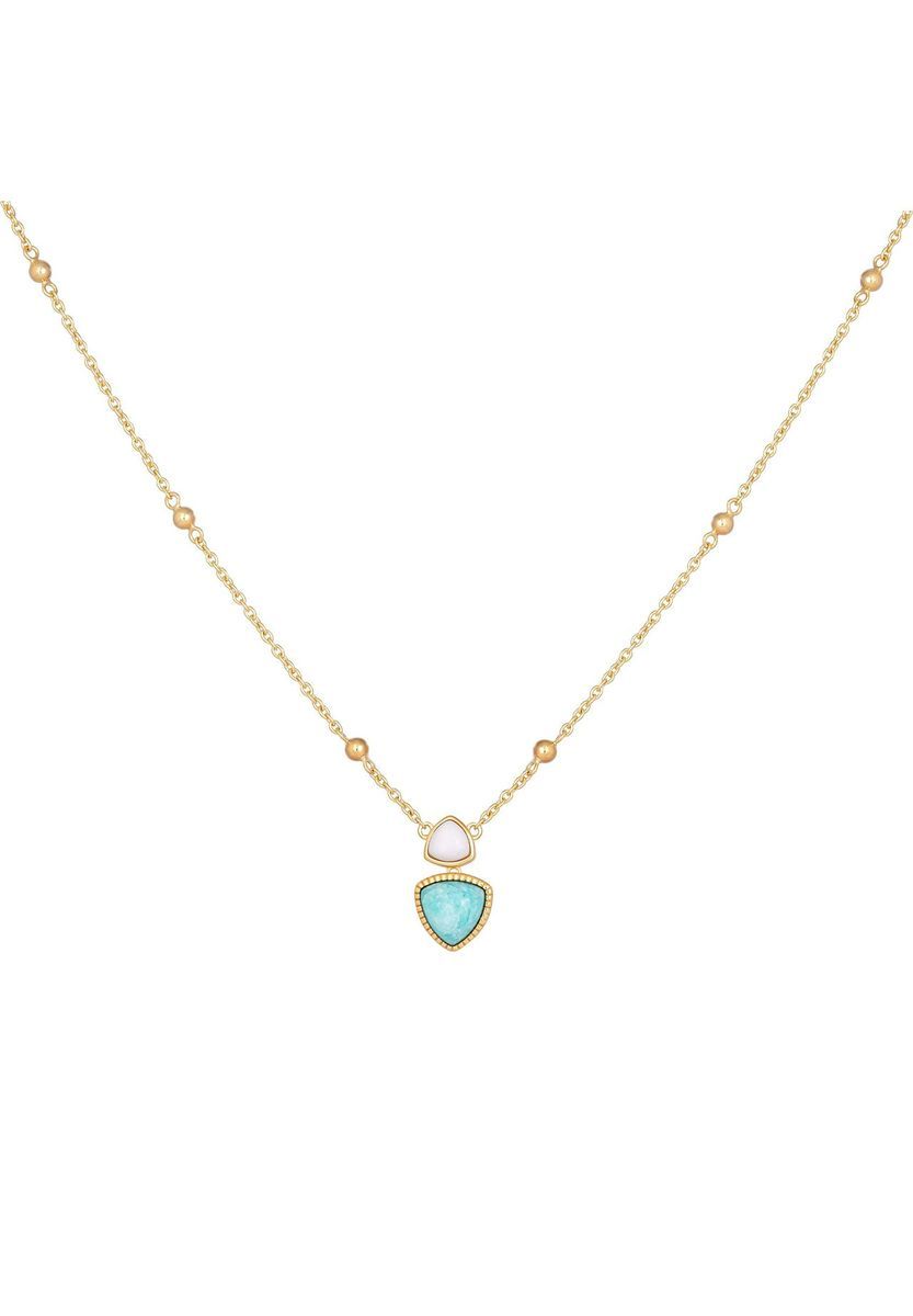 caї Damen Kette mit Anhänger, 925er Silber Amazonit und weißem Achat, GELBGOLD