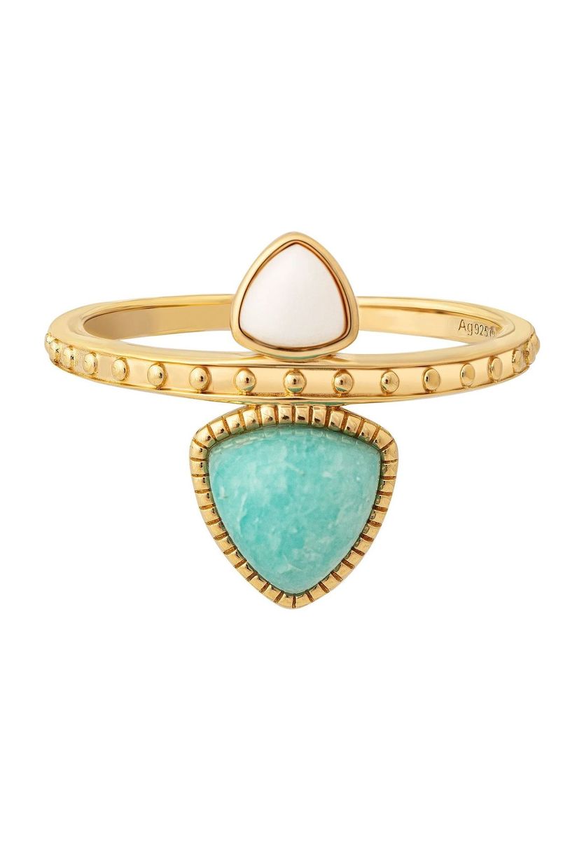 Amazonit und Achat Vergoldeter Ring