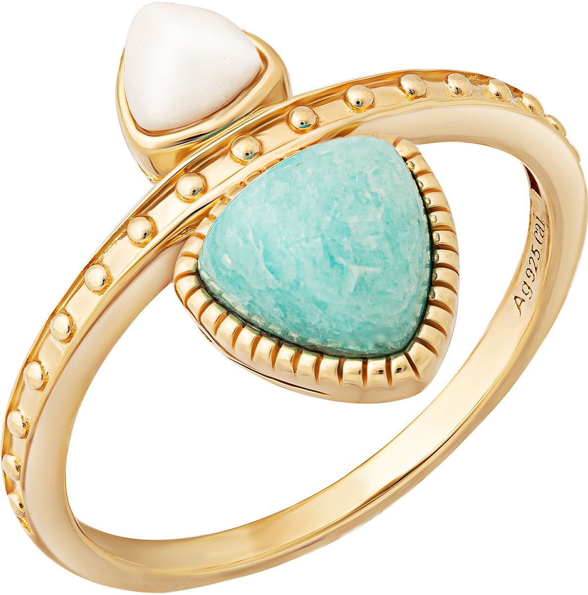 Amazonit und Achat Vergoldeter Ring