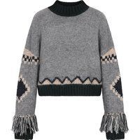 Kurzer Strickpullover mit Muster und Fransen