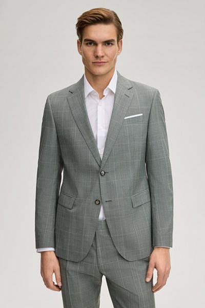 JOOP! Herby Salbeigrün Kariertes Wollsakko Slim Fit