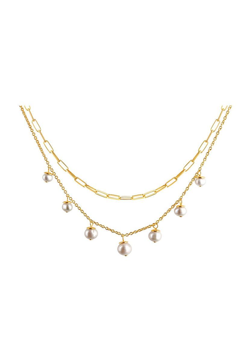 Goldene Halskette im Layer-Look mit Perlenanhängern