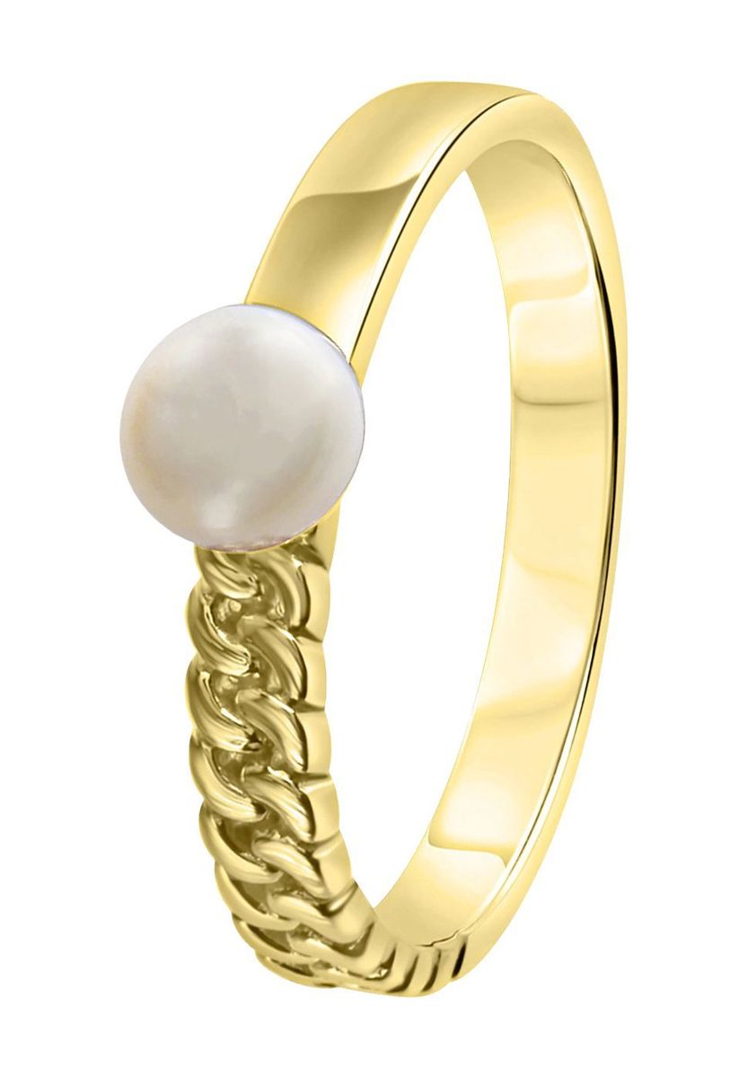 Goldener Perlenring mit geflochtenem Band