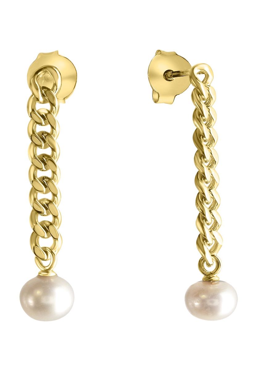 Perlenohrringe mit Kette in Gold