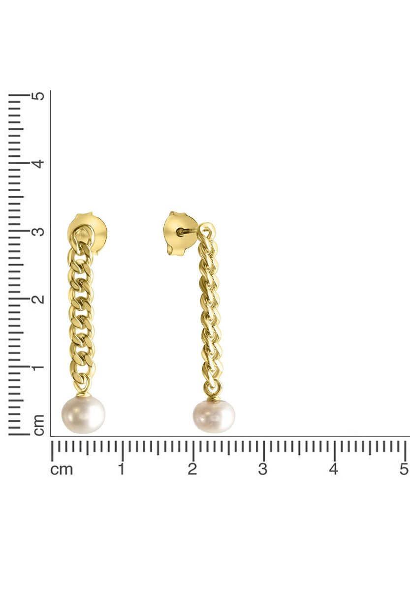 Perlenohrringe mit Kette in Gold