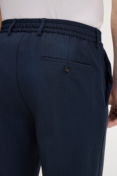 Baukasten River Dunkelblaue Gestreifte Anzughose Stretch Tech-Wolle