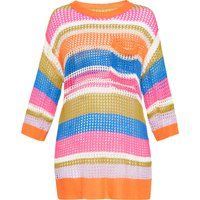 Bunter gestreifter Lochstrickpullover