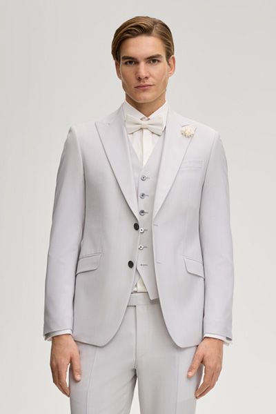 JOOP! Hawker Hellgraues Woll Hochzeitsanzugsakko Slim Fit